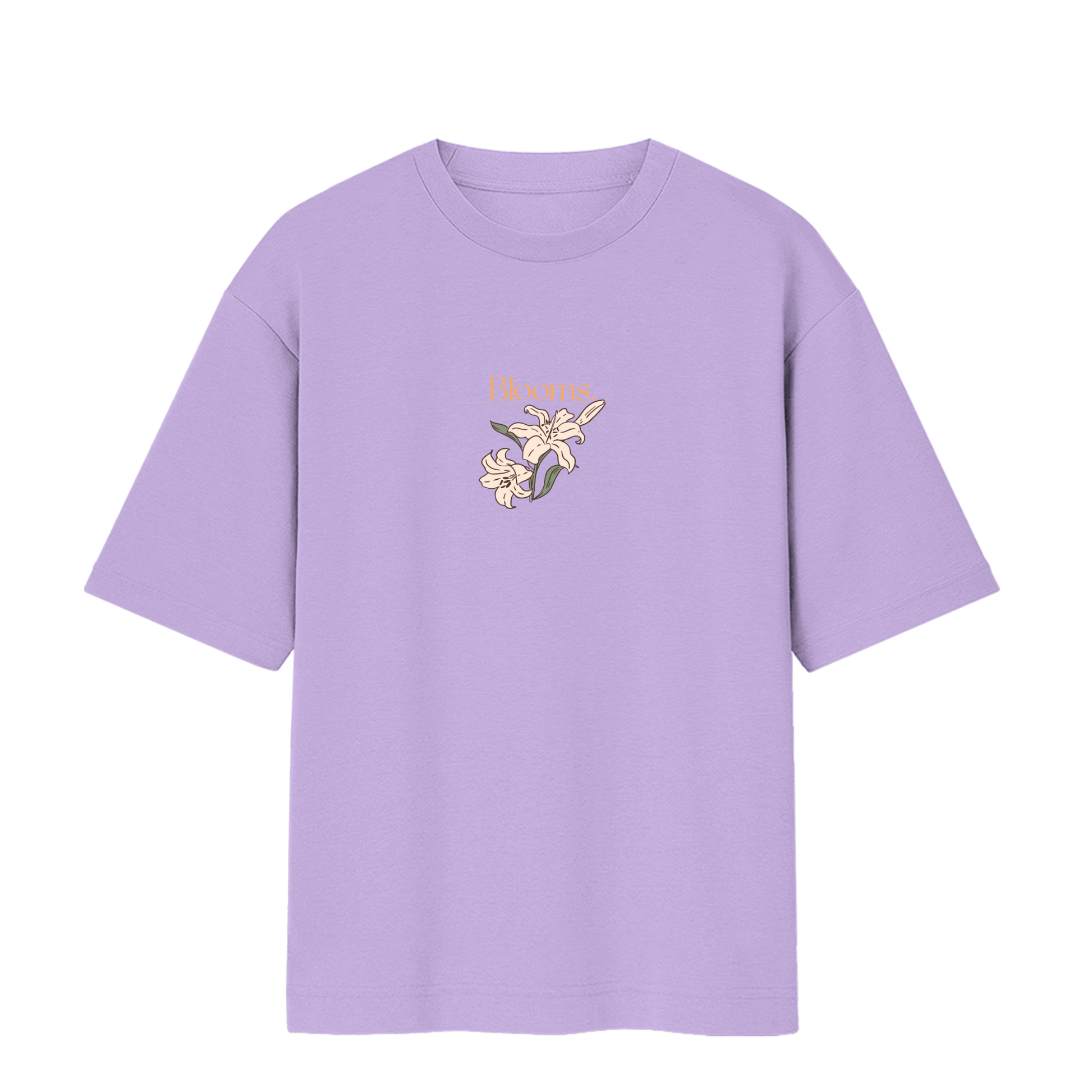 Lavender oversized t-shirt with ivory lily flower graphic – Polestarrrr Blooms Collection