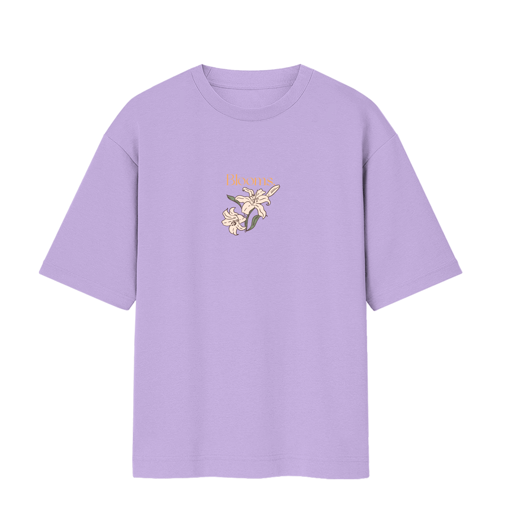Lavender oversized t-shirt with ivory lily flower graphic – Polestarrrr Blooms Collection