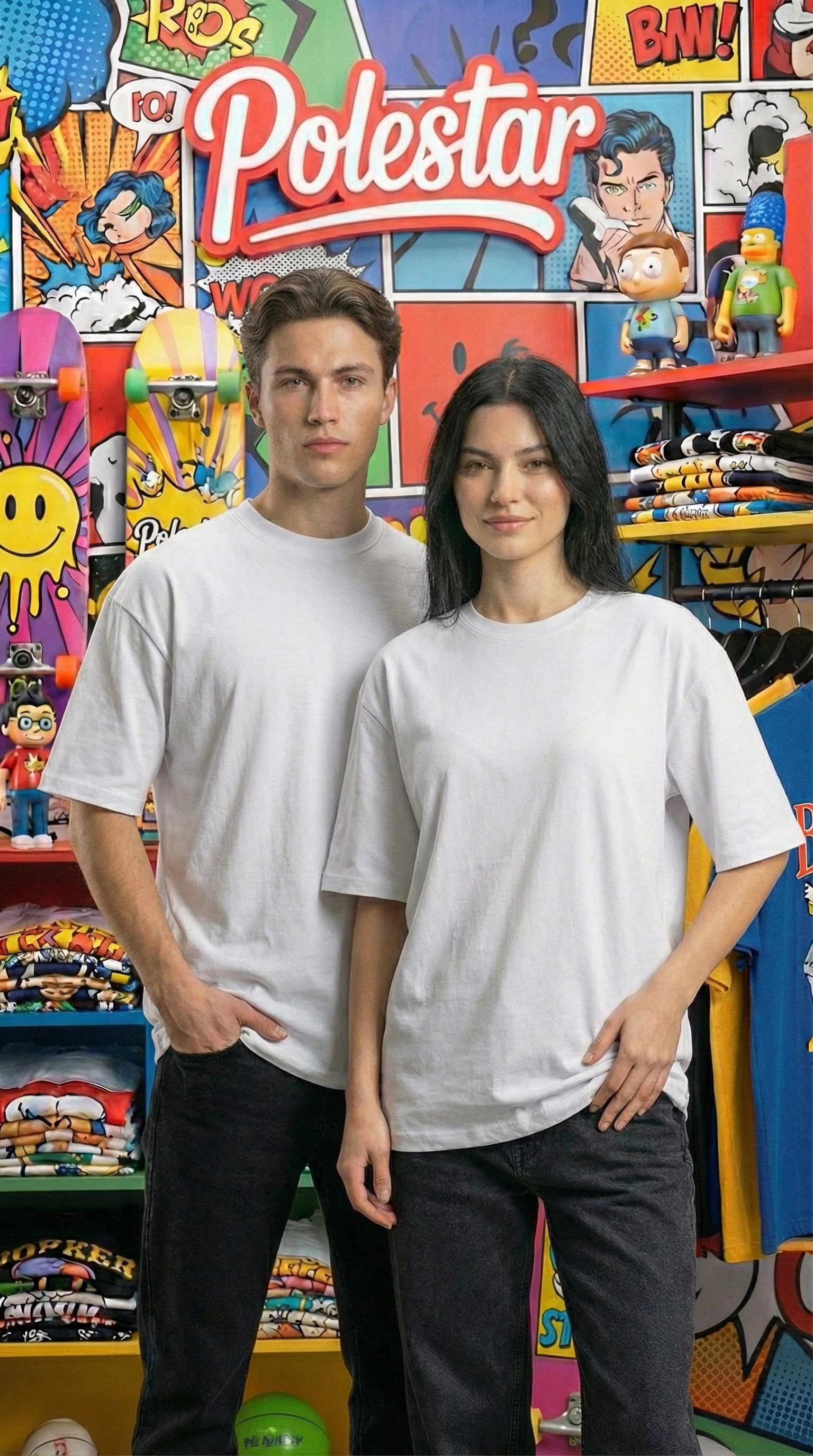 Front view of The 280 Blanc Heavyweight Oversized T-Shirt in crisp white by POLESTARRRR, featuring opaque 280 GSM French Terry cotton fabric.