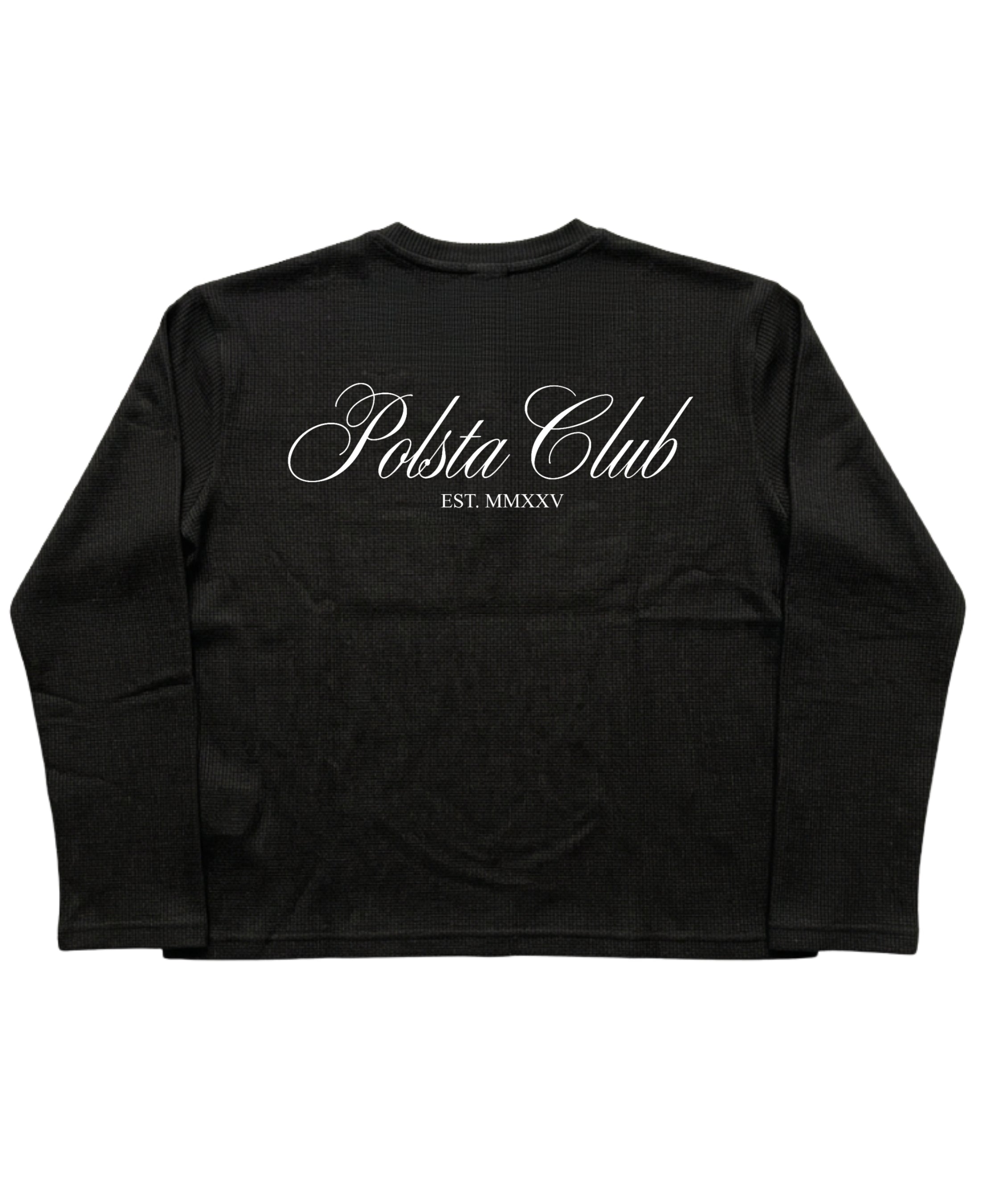 Black Henley waffle knit Back Design