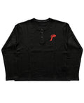Black Henley waffle knit Front Design