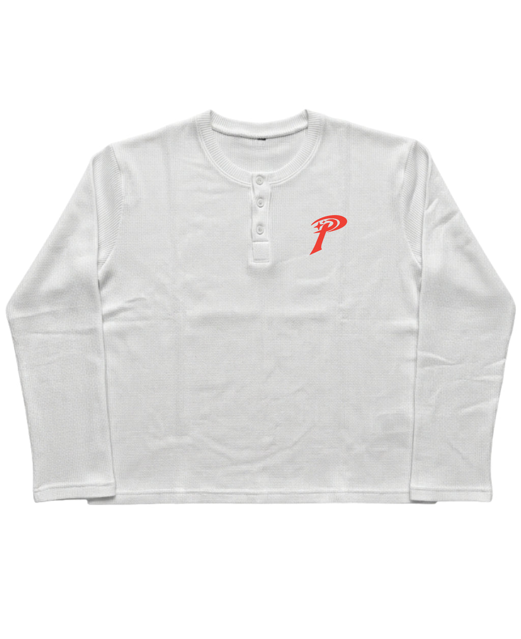 White Henley waffle knit Front Design
