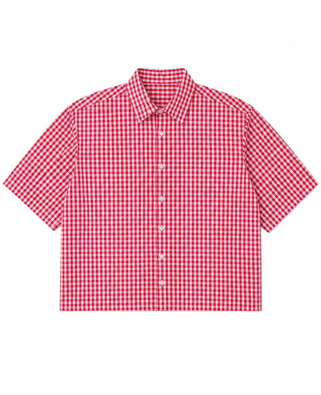 Polsta Red Picnic Oxford Shirt featuring a red and white micro-check pattern, short sleeves and classic collar