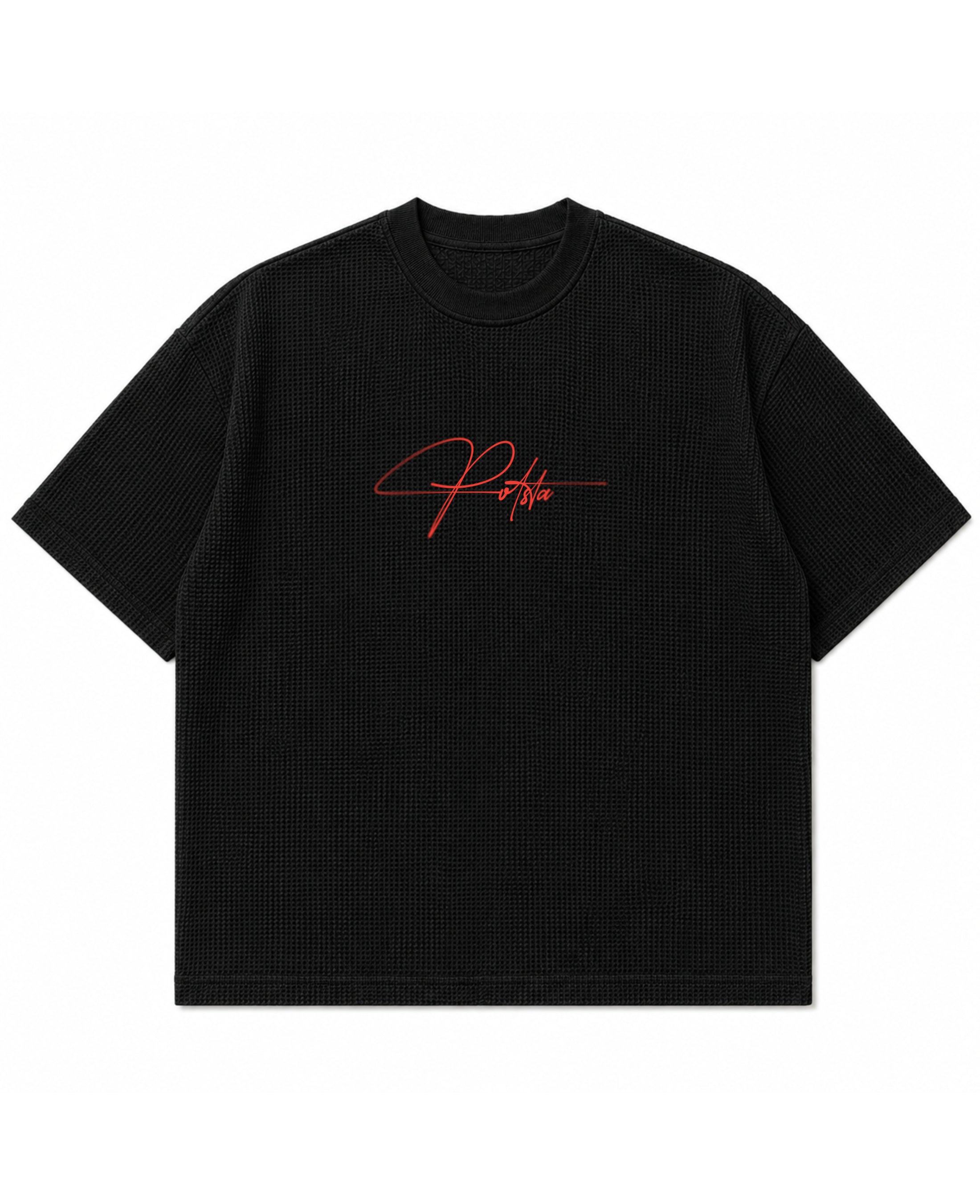 Black waffle boxy fit Front Design