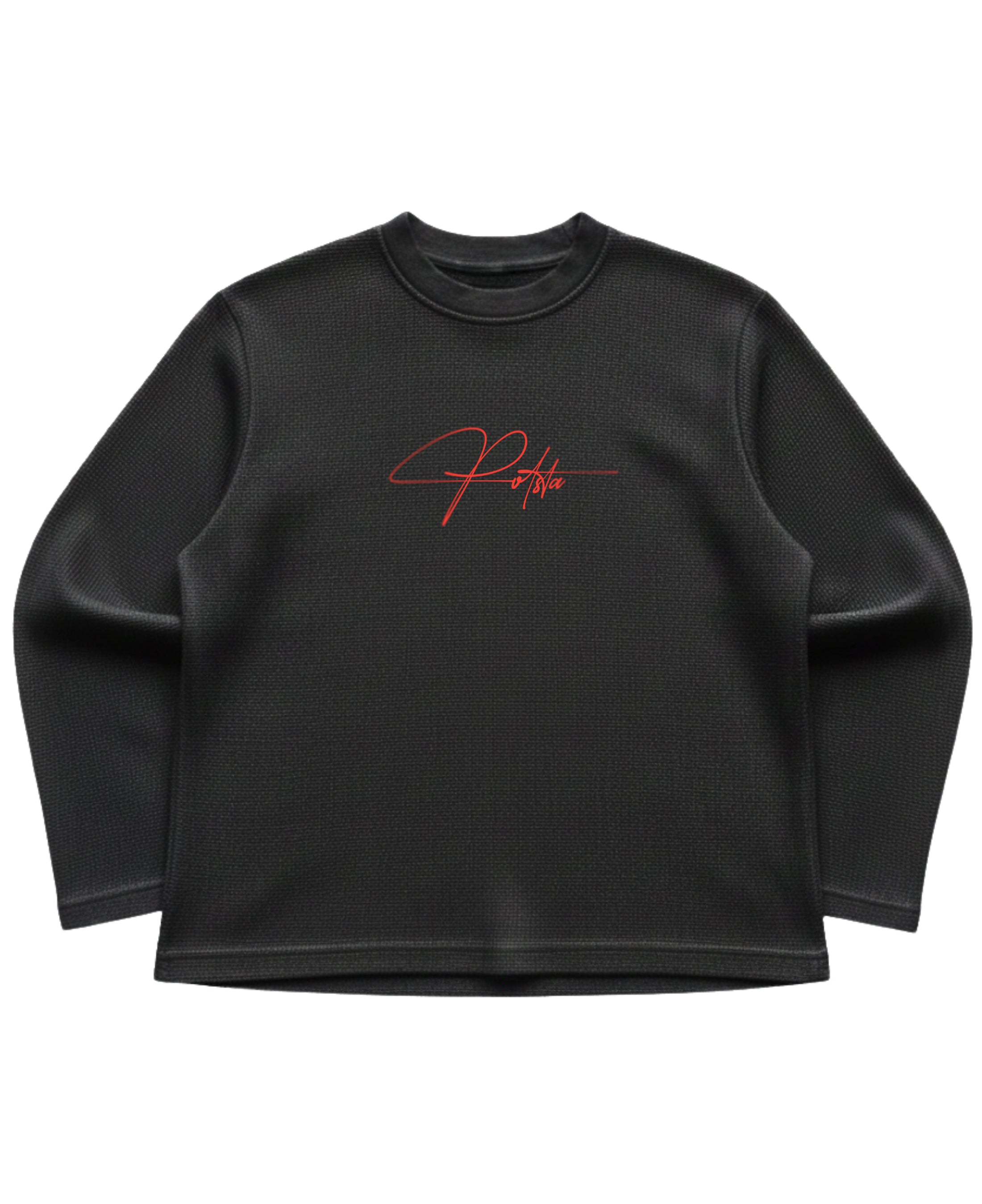 Black waffle knit oversized full-sleeve Front Design